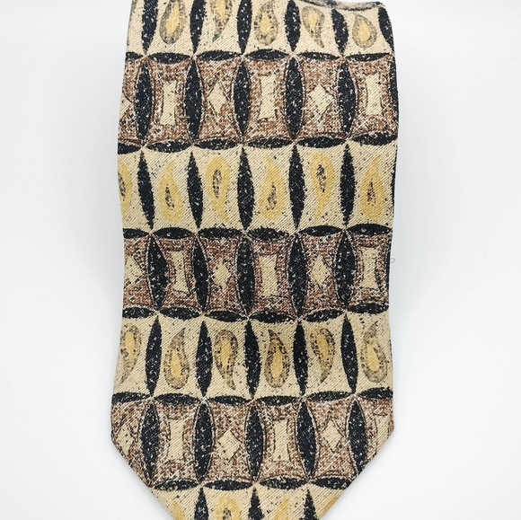 Pavone  Silk Necktie Patterned Brown Black Gold Abstract Woven Tie Hand Made - Picture 7 of 10